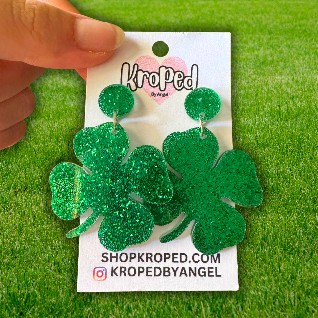 Glitter 4 Leaf Clover Stud Earrings