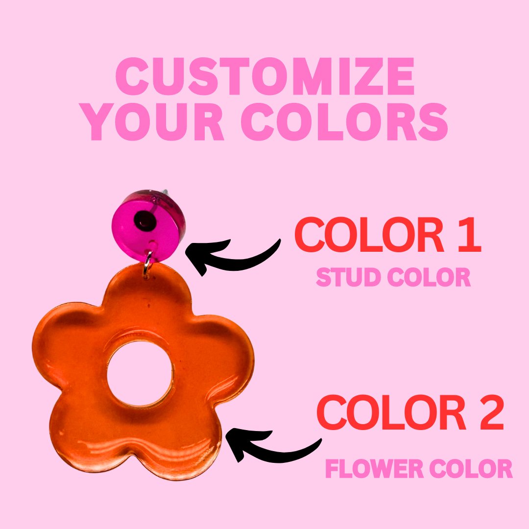 60's Neon Flower Dangle Stud Earrings - Kroped