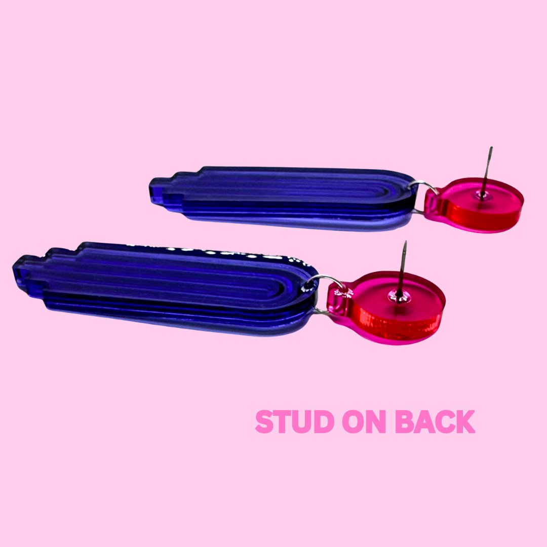 60's Neon Staggered Arch Dangle Stud Earrings - Kroped