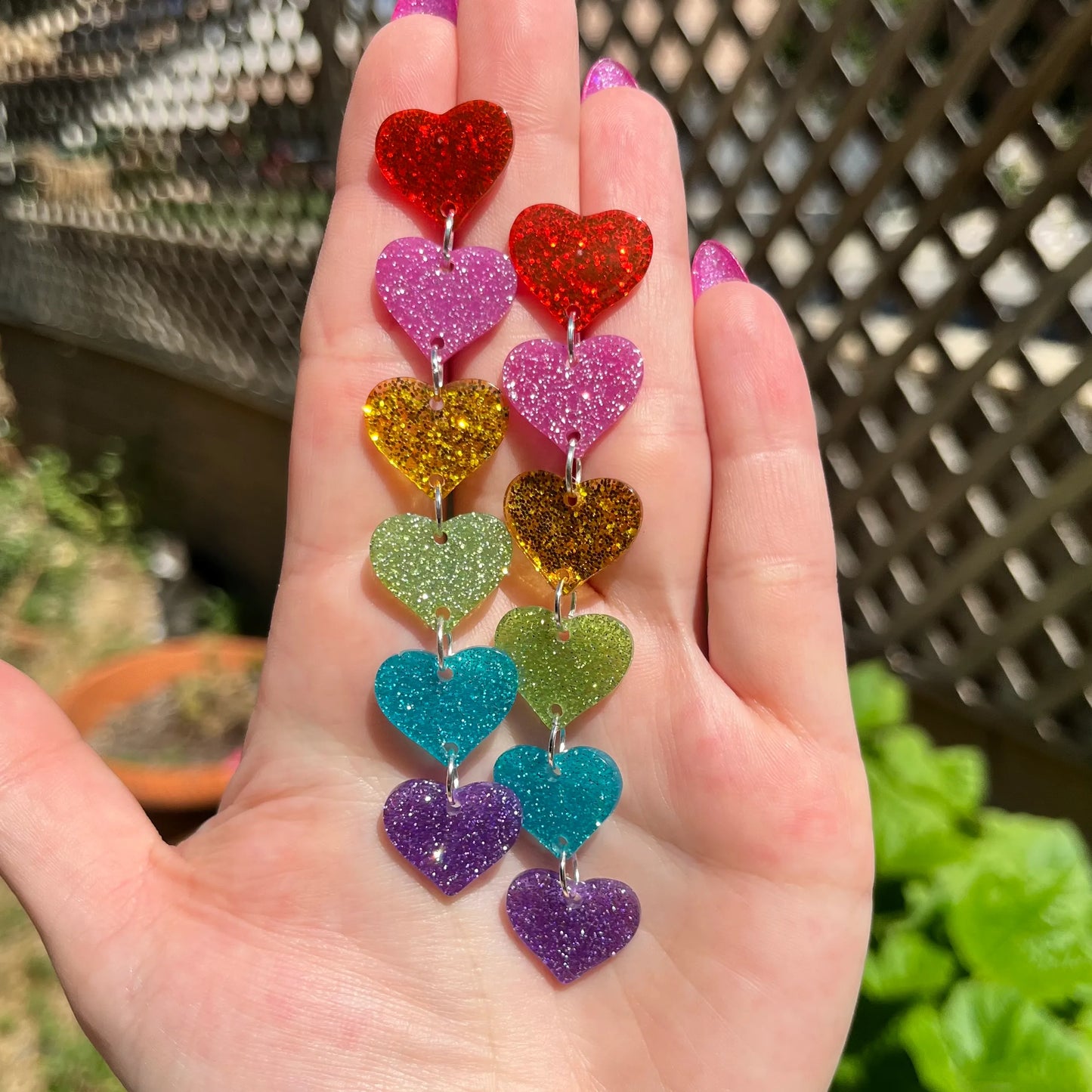 Glitter Heart Rainbow Stud Earrings