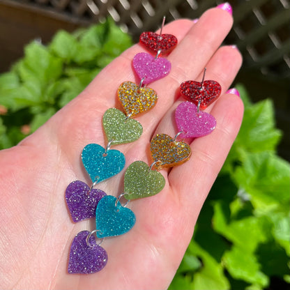 Glitter Heart Rainbow Stud Earrings