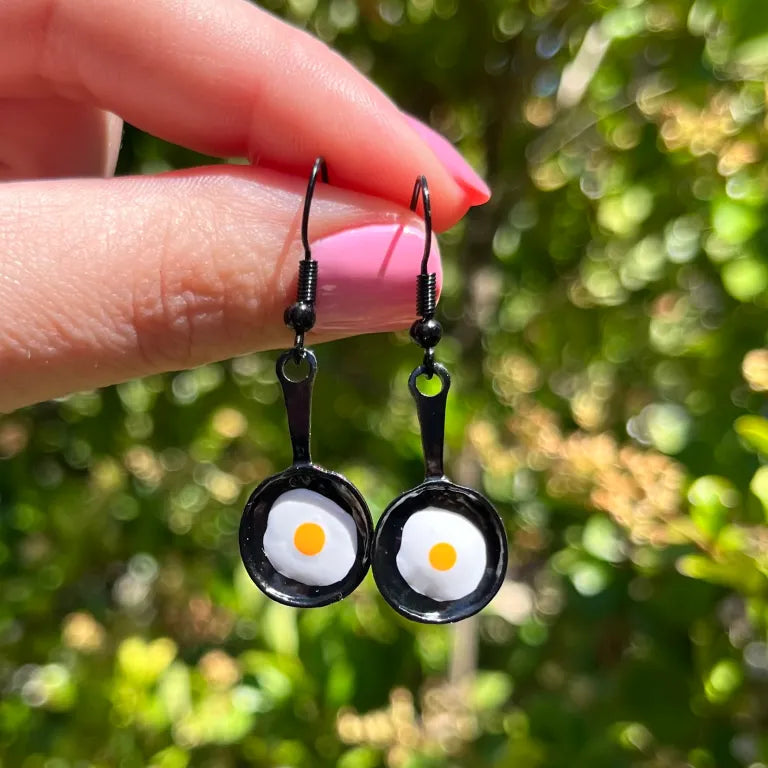 Frying Pan Egg Charm Earrings