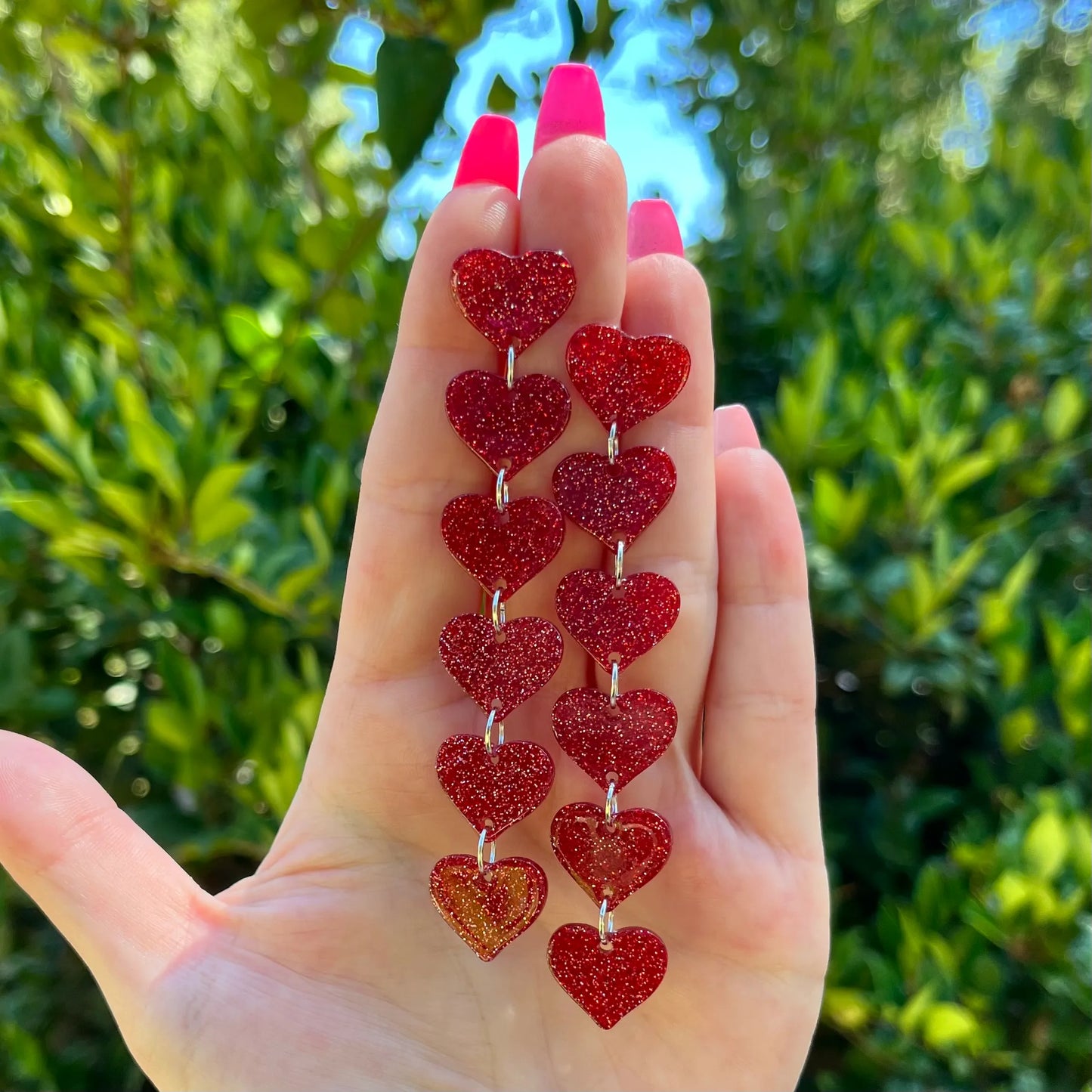 Glitter Heart Stud Dangle Earrings