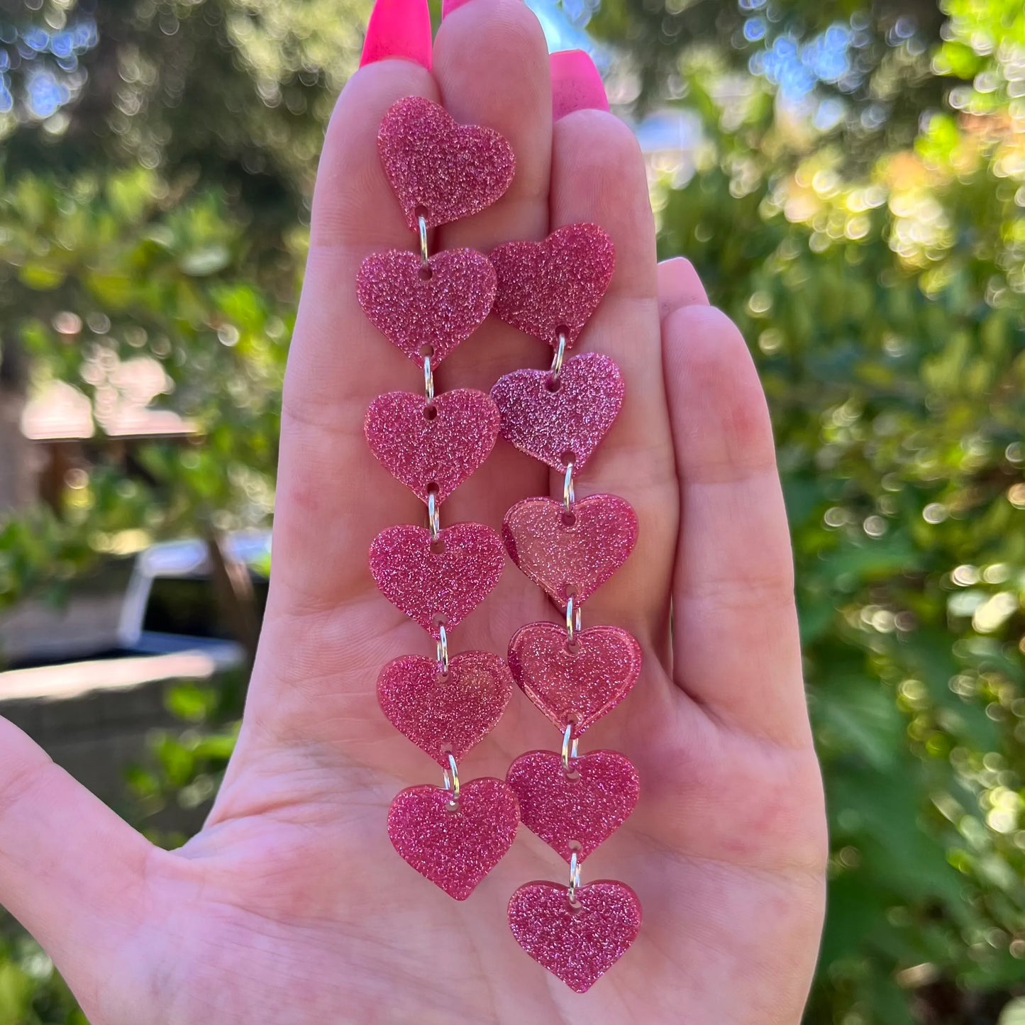 Glitter Heart Stud Dangle Earrings