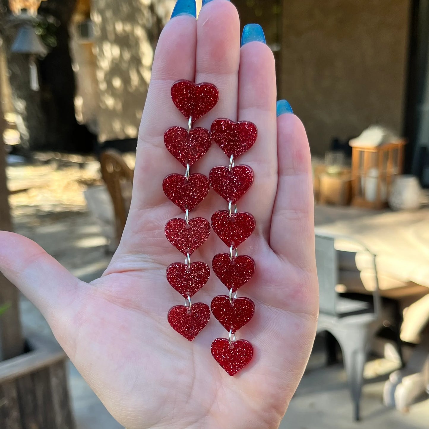 Glitter Heart Stud Dangle Earrings