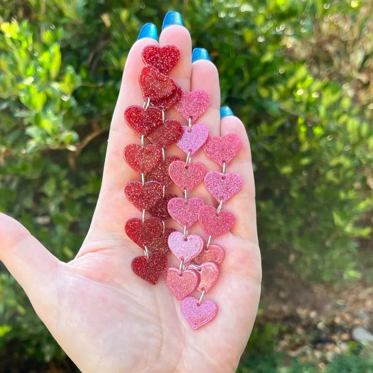 Glitter Heart Stud Dangle Earrings