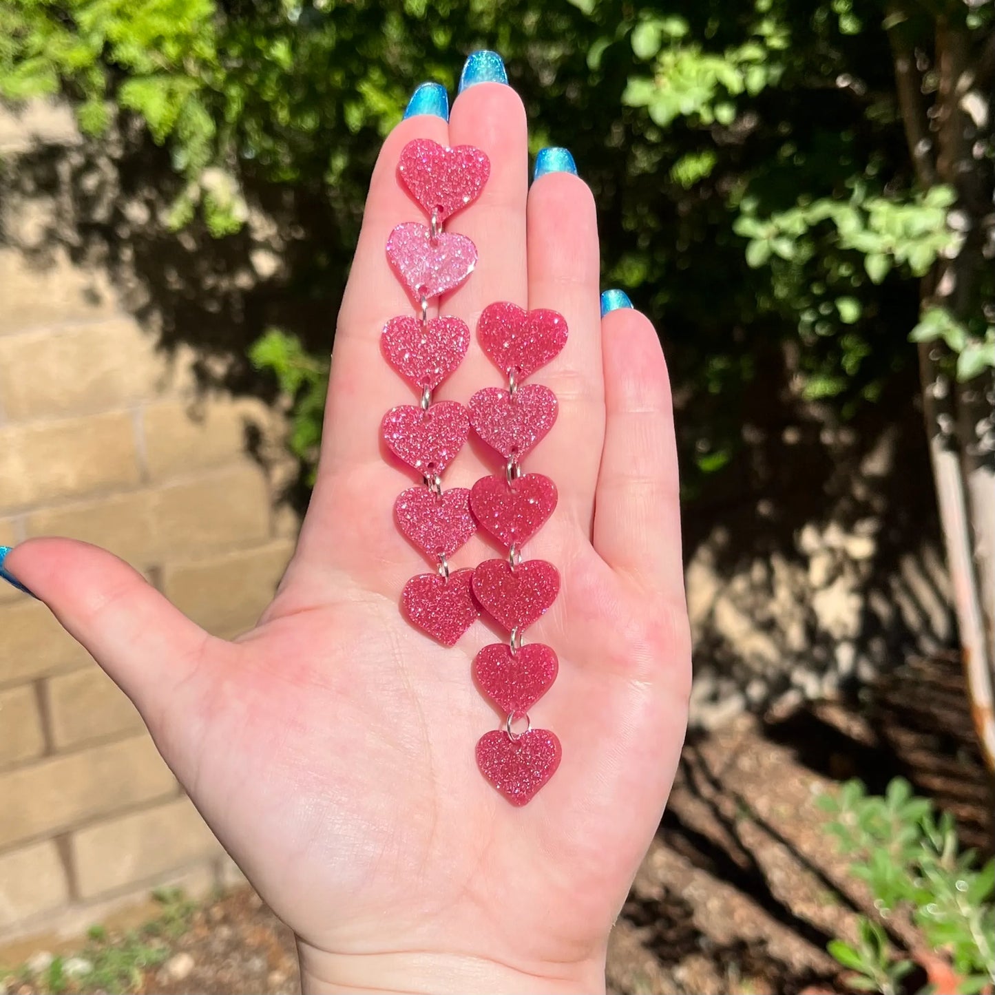 Glitter Heart Stud Dangle Earrings