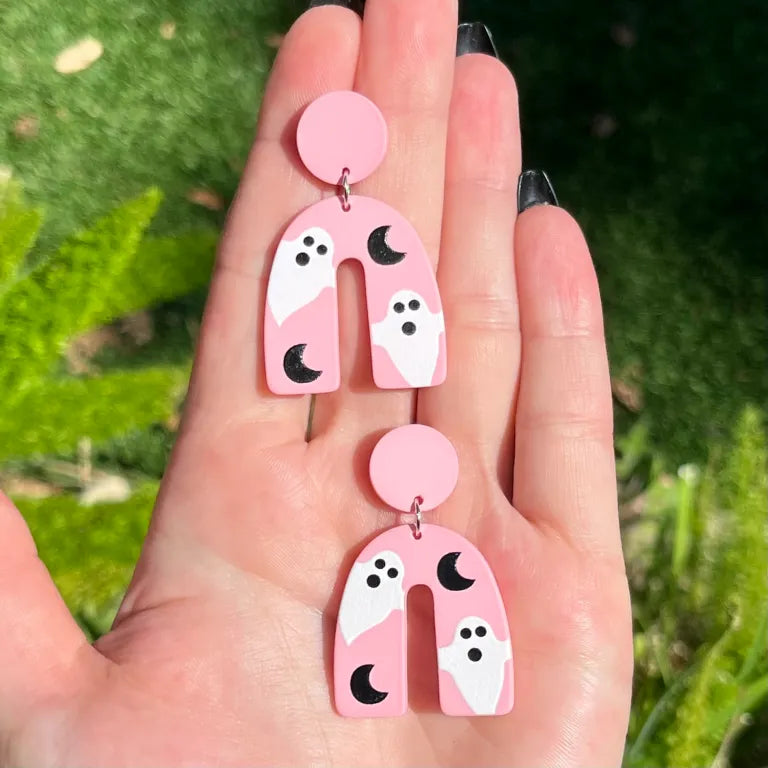 Pink Ghost Stud Earrings