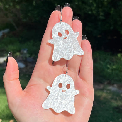 White Glitter Ghost Earrings