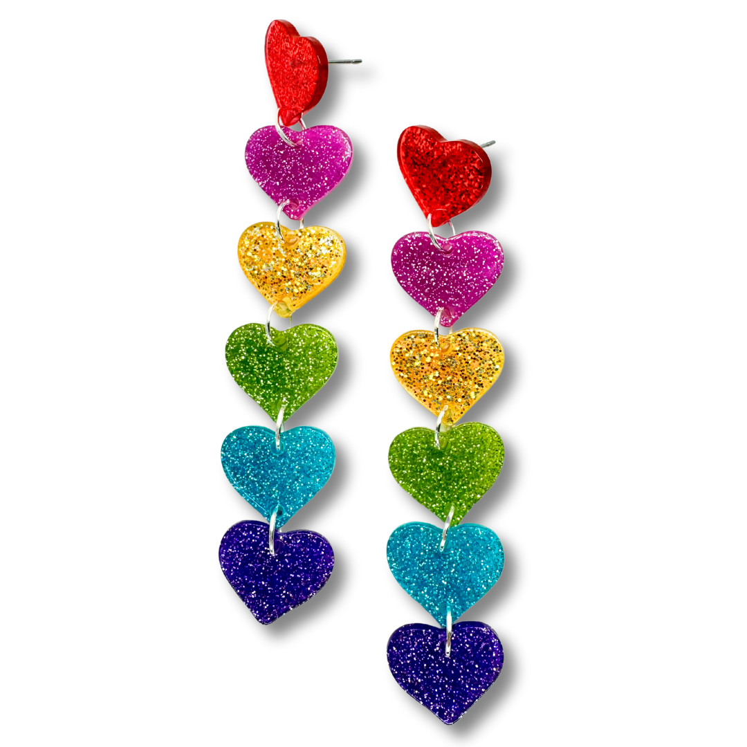Glitter Heart Rainbow Stud Earrings