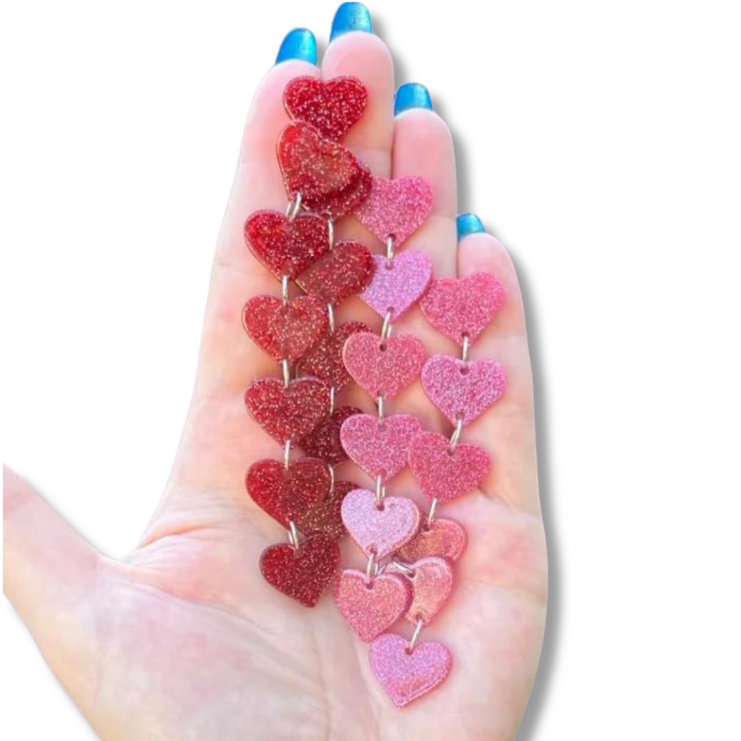 Glitter Heart Stud Dangle Earrings
