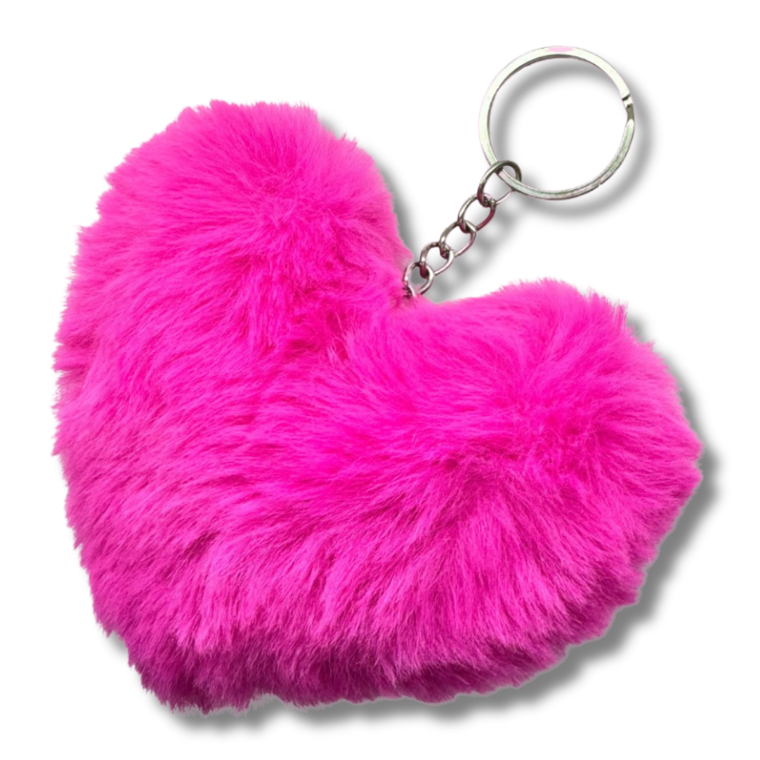 Pink Fluffy Heart Keychain