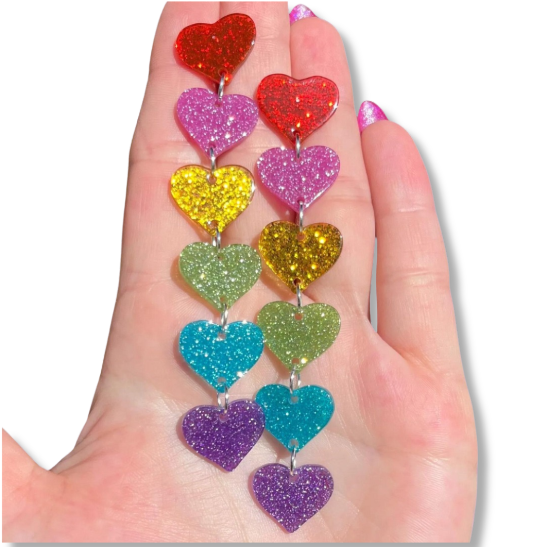 Glitter Heart Rainbow Stud Earrings