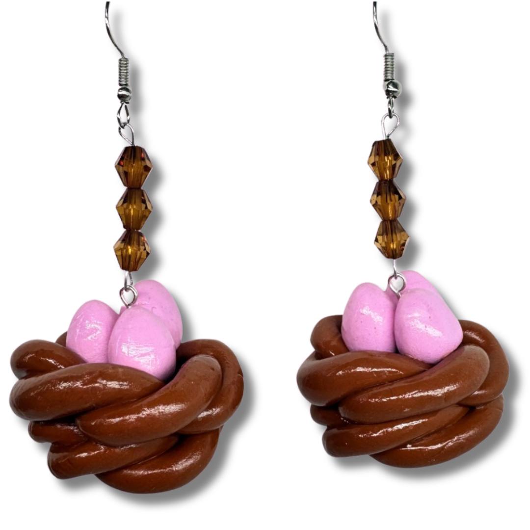 Pink Bird Nest Earrings