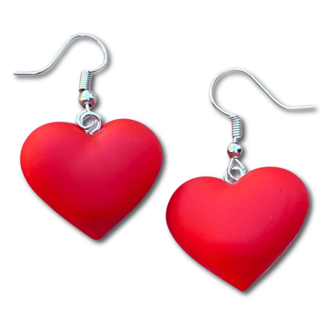 Red Rubber Heart Earrings