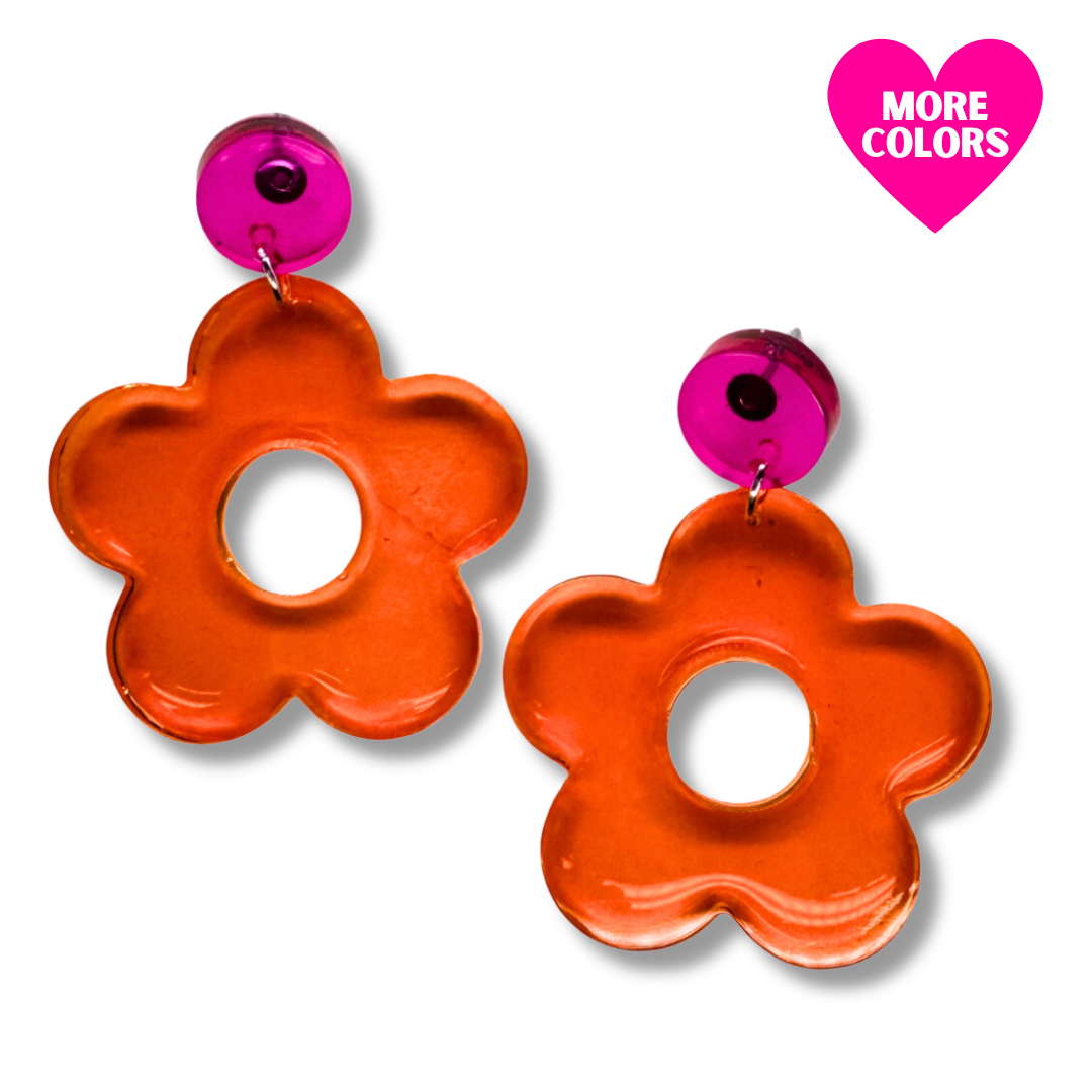 60's Neon Flower Dangle Stud Earrings