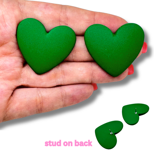 Matte Green Heart Stud Earrings