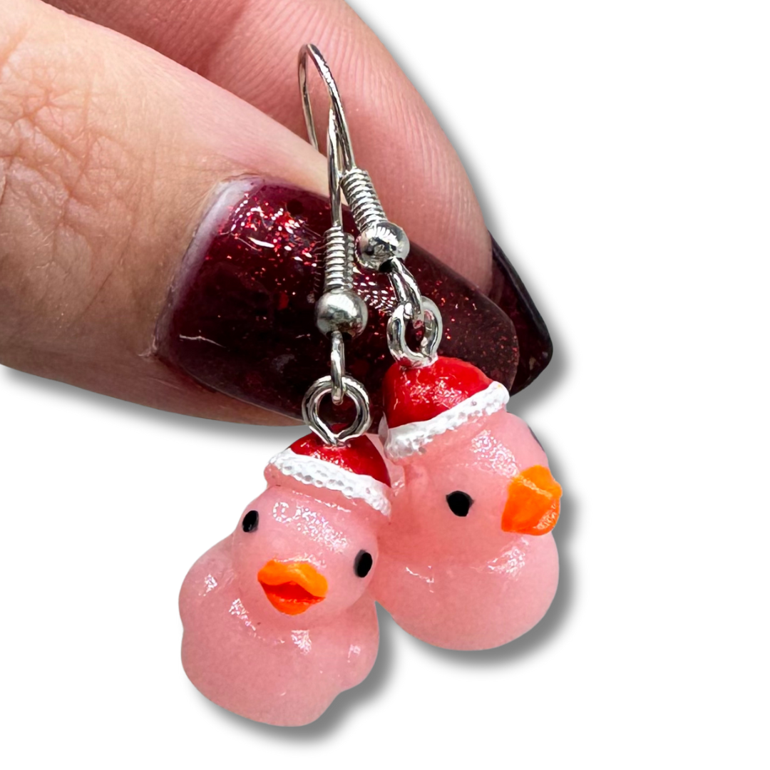 Tiny Santa Duck Earrings