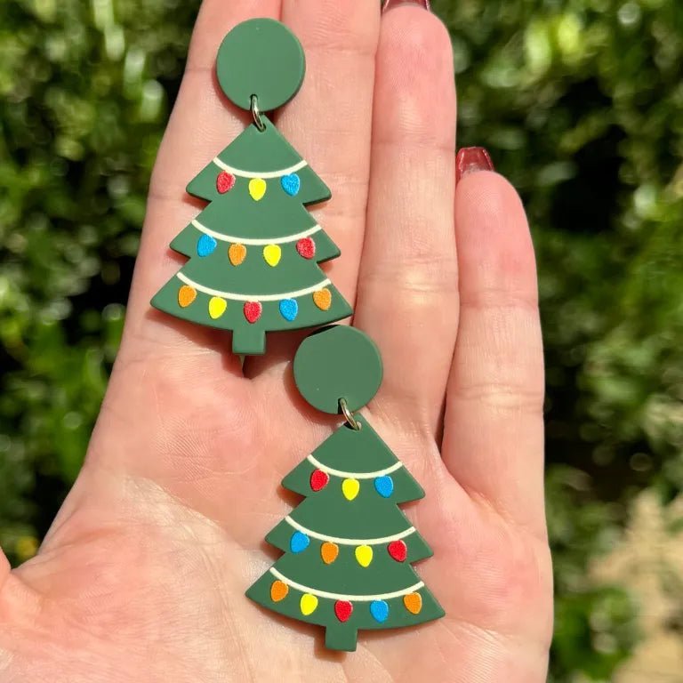 Acrylic Christmas Tree Earrings - Kroped