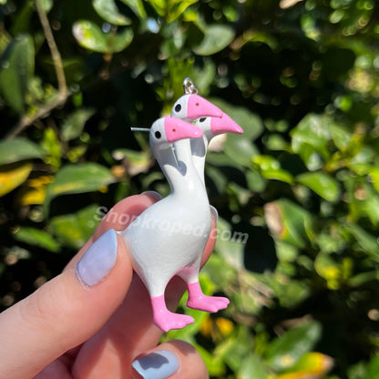 Pink 3 Headed Duck Goose Earrings