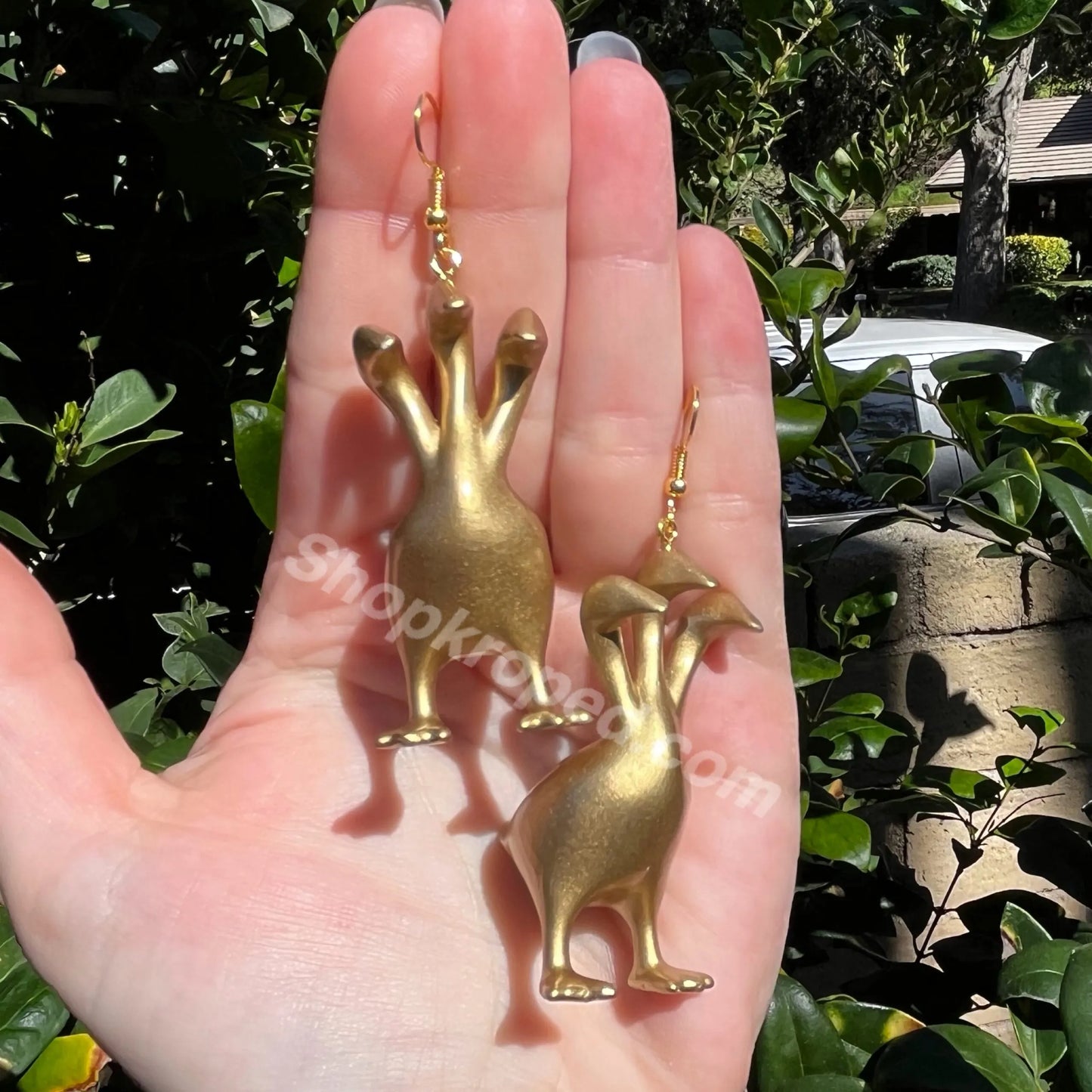 Gold 3 Headed Duck Goose Earrings