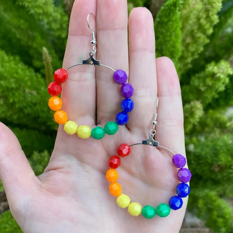 Rainbow Beaded Hoop Earrings