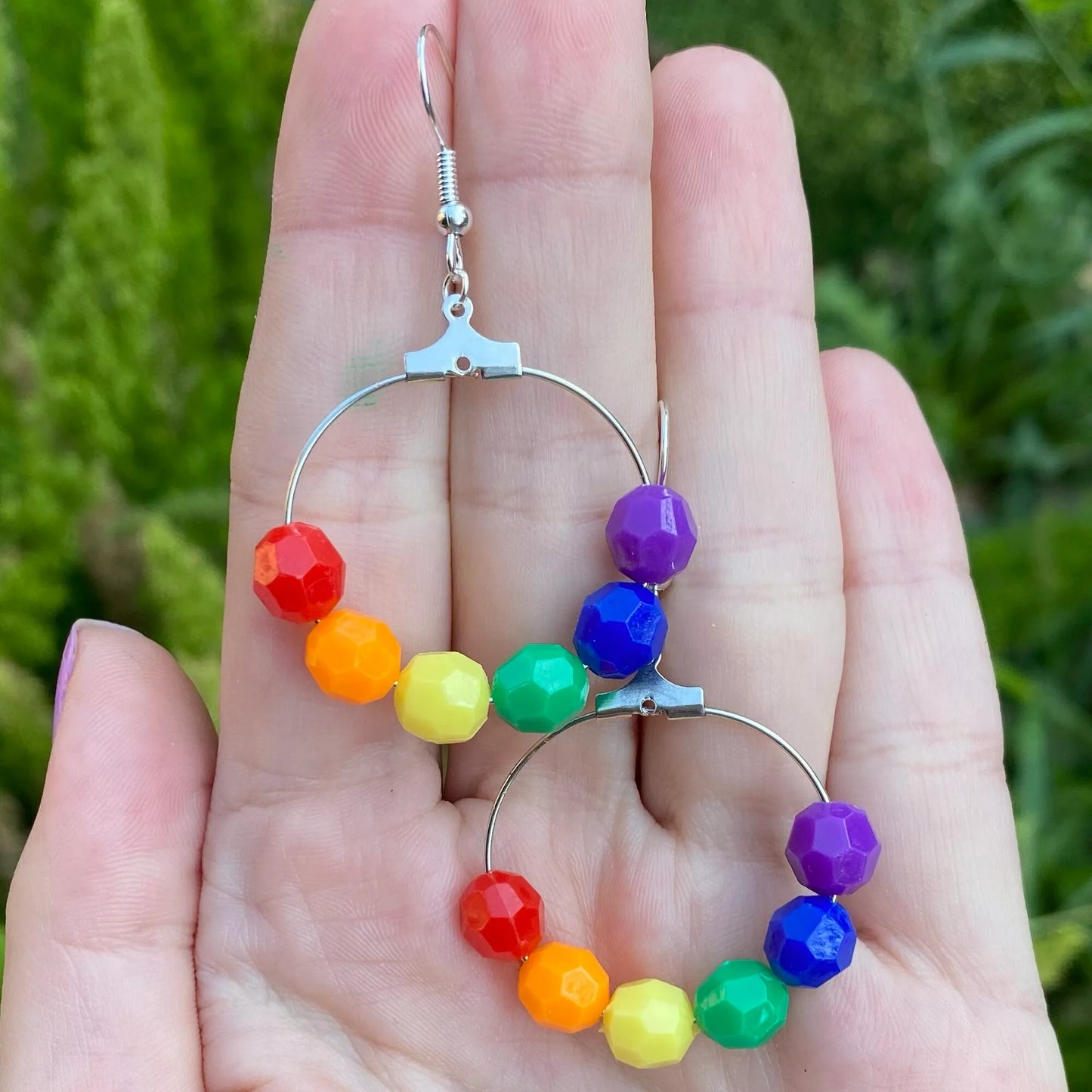 Rainbow Beaded Hoop Earrings