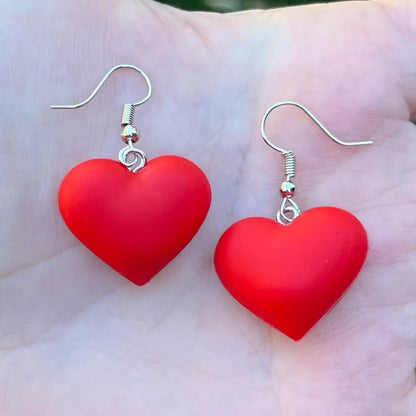Red Rubber Heart Dangles
