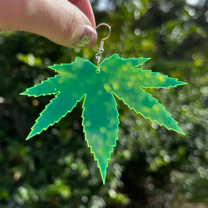 Neon Weed Leaf Earrings