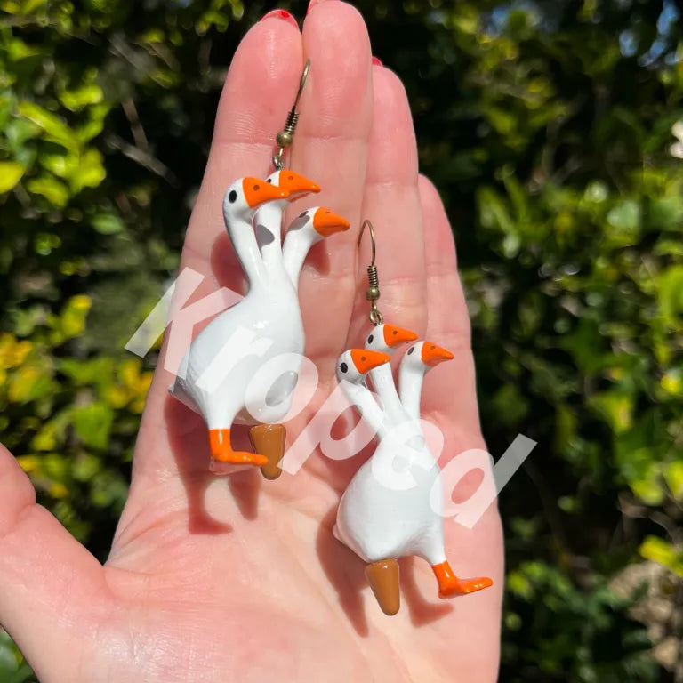 Peg Leg 3 Headed Duck Goose Earrings