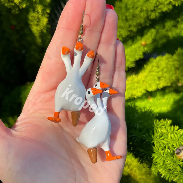 Peg Leg 3 Headed Duck Goose Earrings