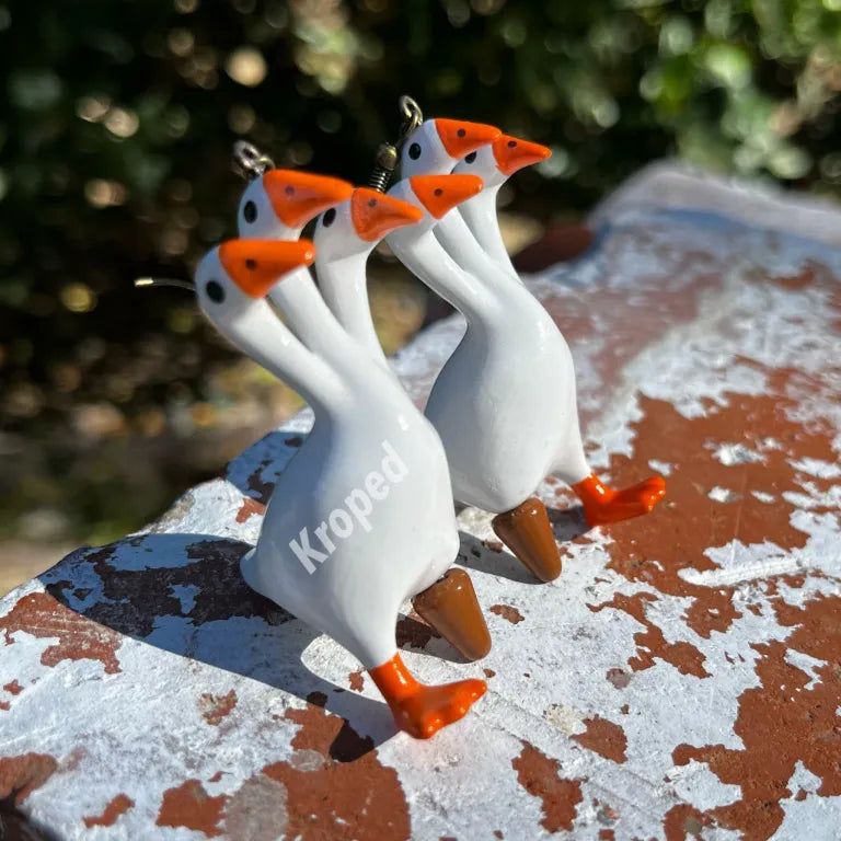 Peg Leg 3 Headed Duck Goose Earrings