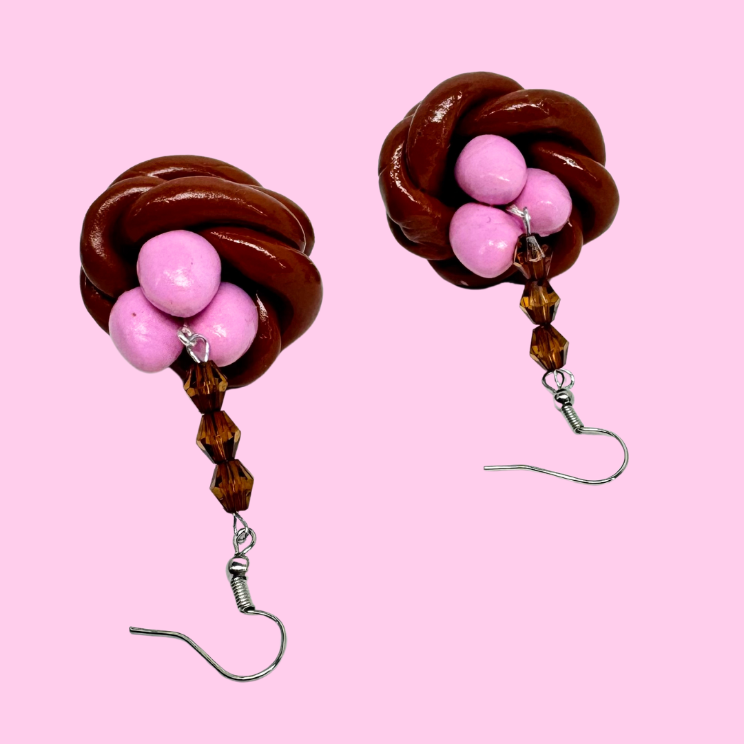 Pink Bird Nest Earrings