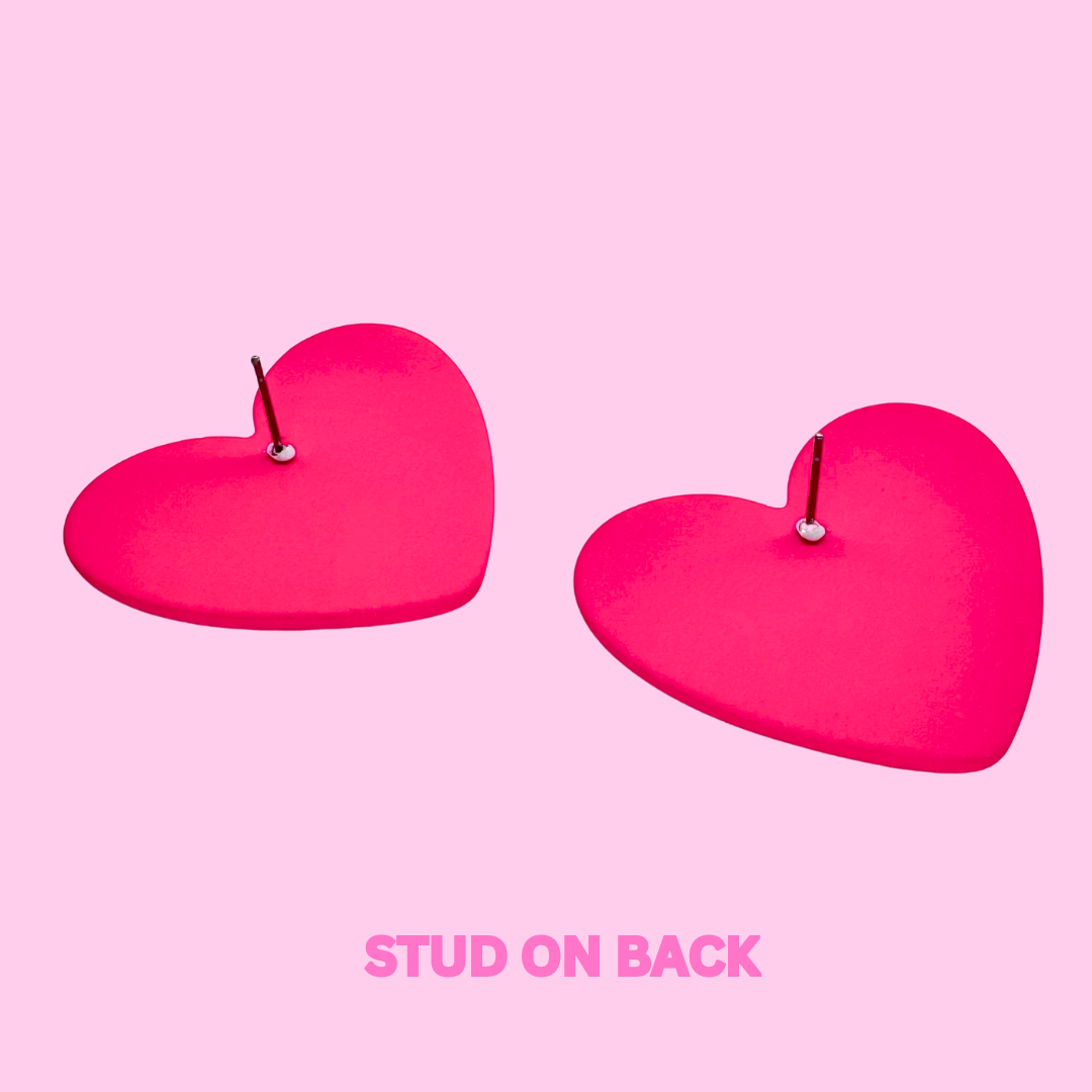 Matte Pink Heart Stud Earrings