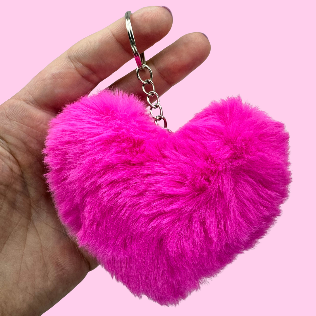 Pink Fluffy Heart Keychain