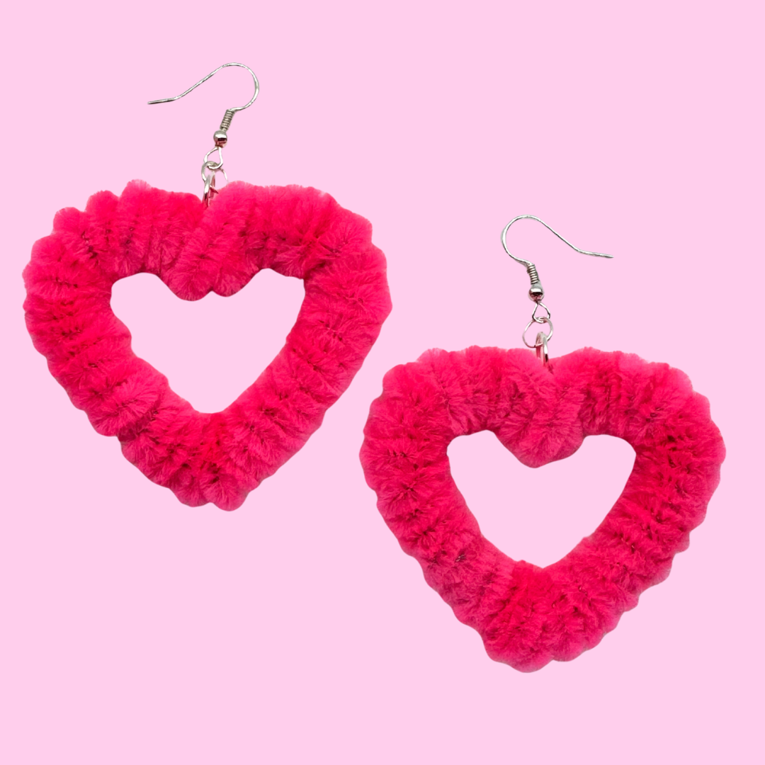 Fuzzy Heart Earrings