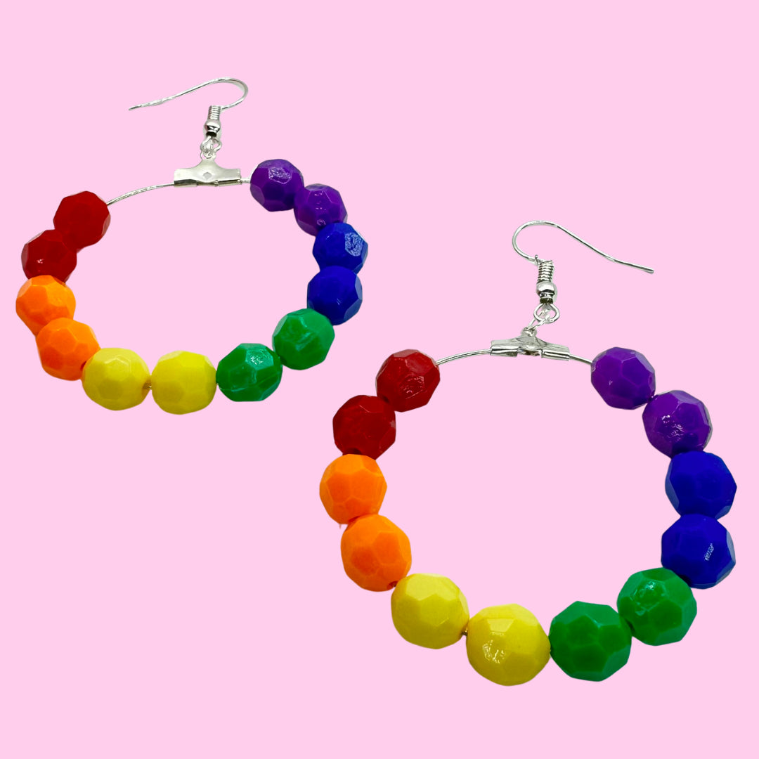 Rainbow Beaded Hoop Earrings