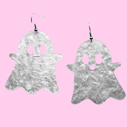 White Glitter Ghost Earrings
