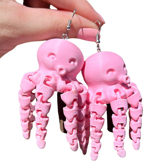 Pink Peg Leg Octopus Earrings