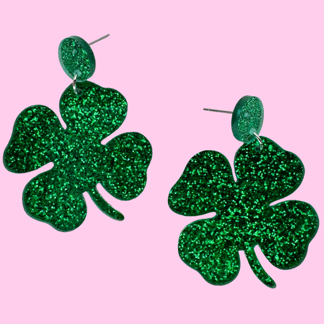 Glitter 4 Leaf Clover Stud Earrings