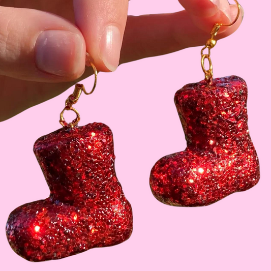 Santa's Red Glittery Boot Earrings