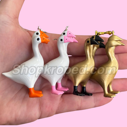 Gold 3 Headed Duck Goose Earrings