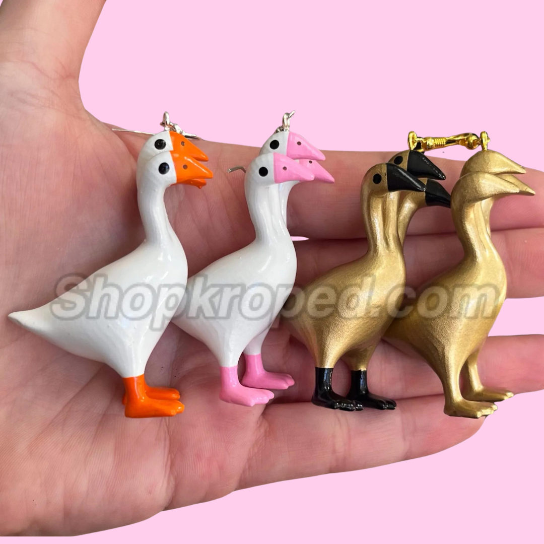 Pink 3 Headed Duck Goose Earrings