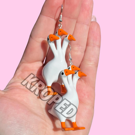 Orange 3 Headed Duck Goose Earrings