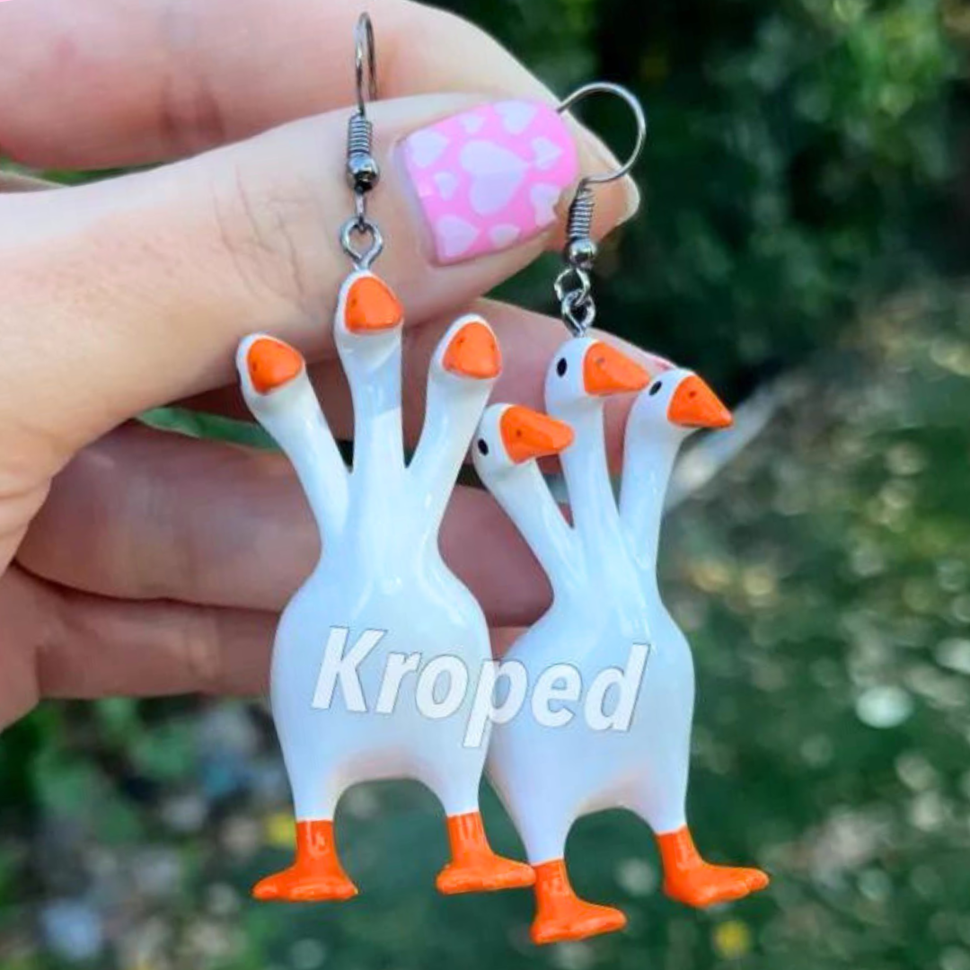 Orange 3 Headed Duck Goose Earrings
