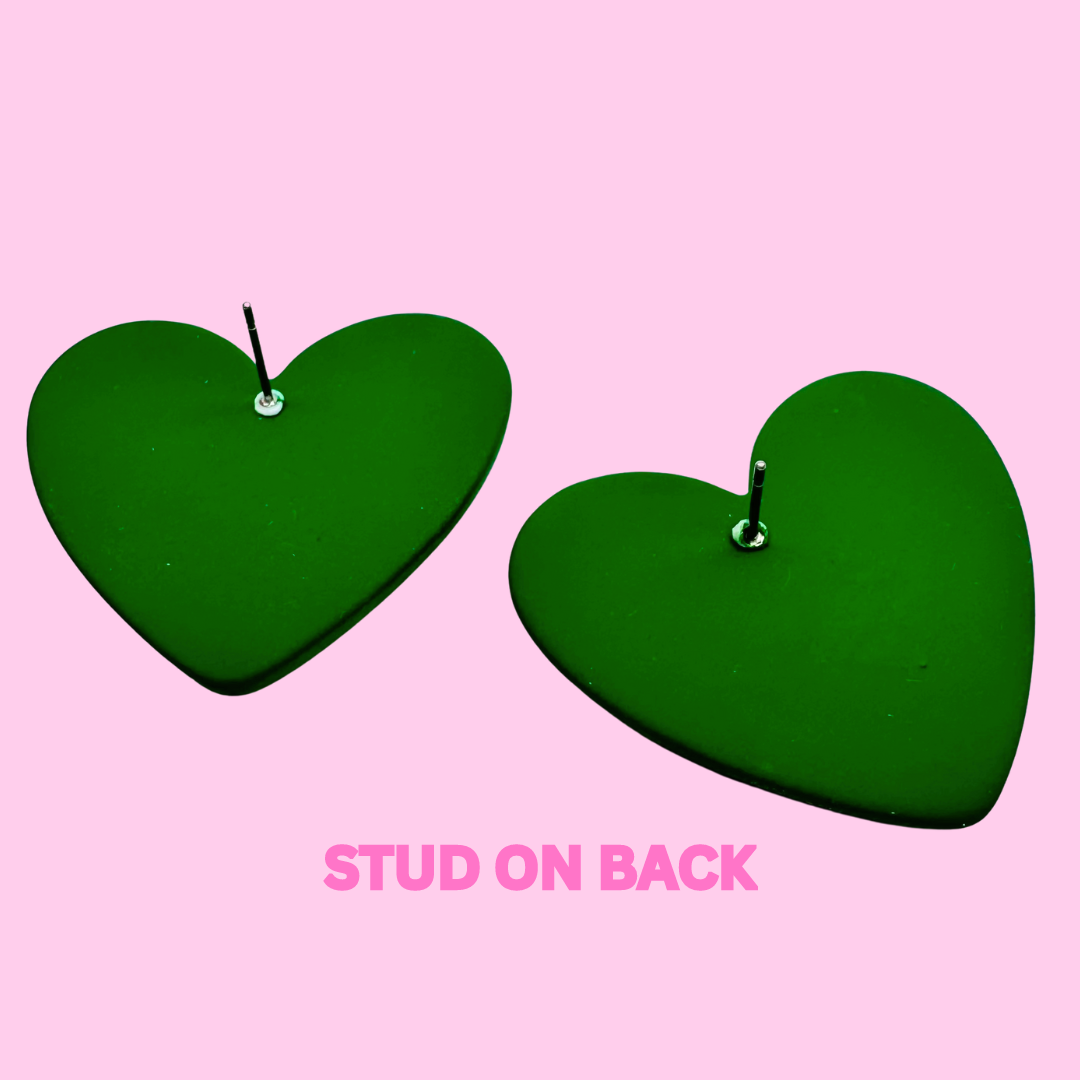 Matte Green Heart Stud Earrings