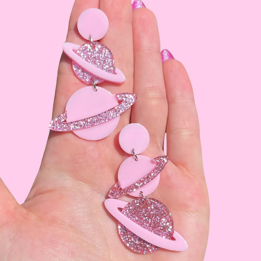 Pink Planet Stud Earrings