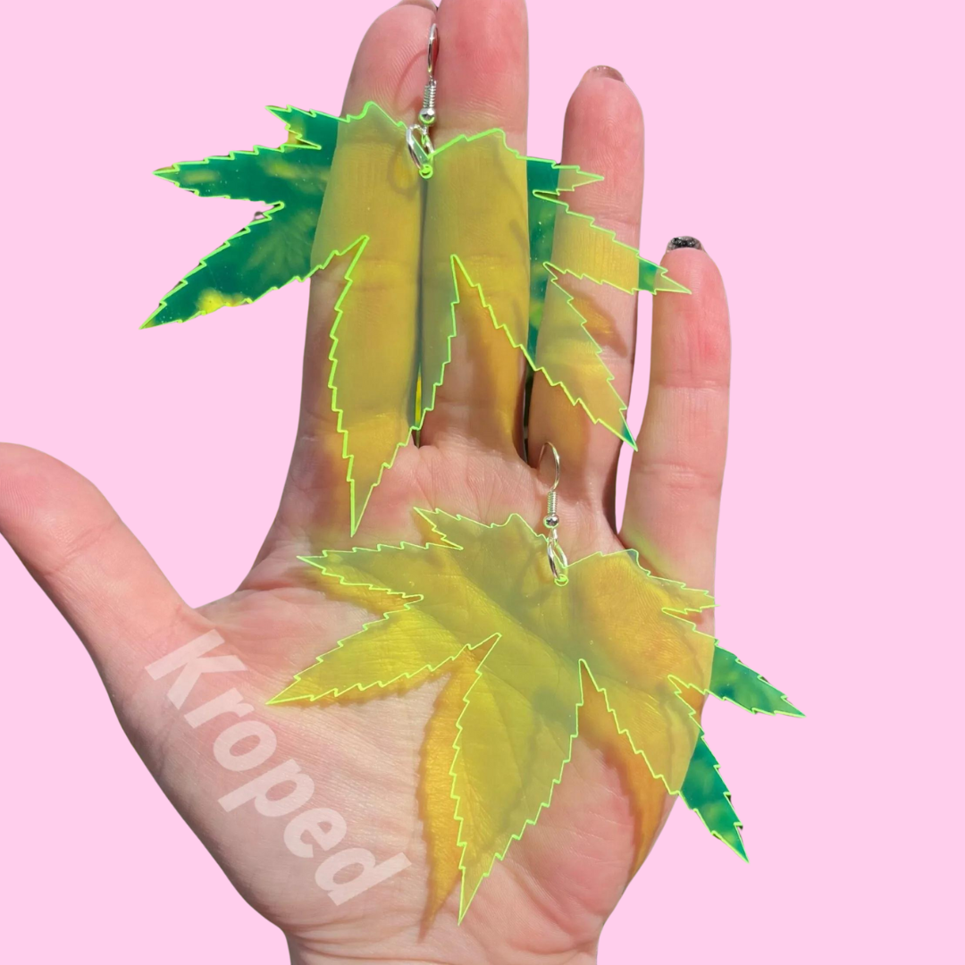 Neon Weed Leaf Earrings
