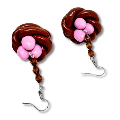 Pink Bird Nest Earrings