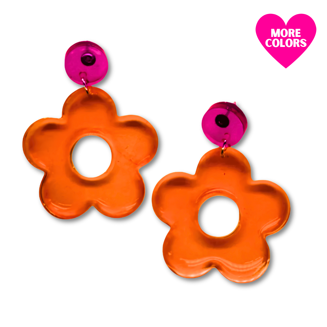60's Neon Flower Dangle Stud Earrings
